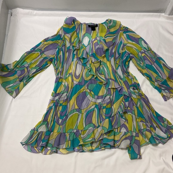 ASHLEY STEWART WOMEN’S SWIRL,PRINTED,PLEATED,WRAPPED,CHIFFON TOP. SIZE-16 - Picture 9 of 12